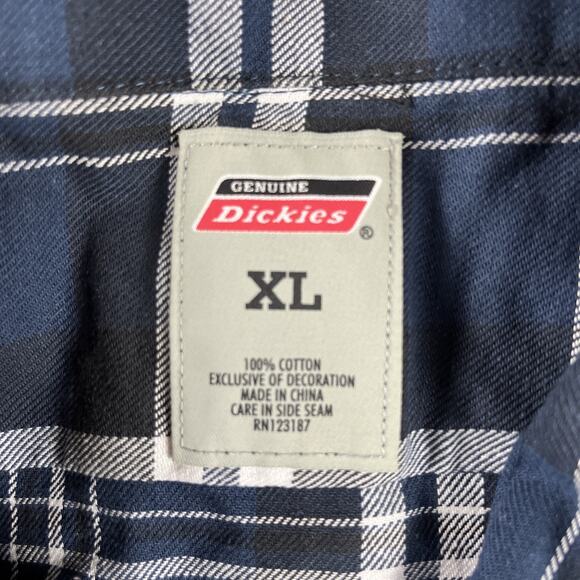 Dickies Mens Shirt Size XL Plaid Dark Denim‎ Cotton Button Front Short Slv - Picture 4 of 8